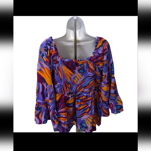 NWT Terra & Sky Smocked Top Womens 14W 3/4 Sleeve Colorful - Picture 3 of 11